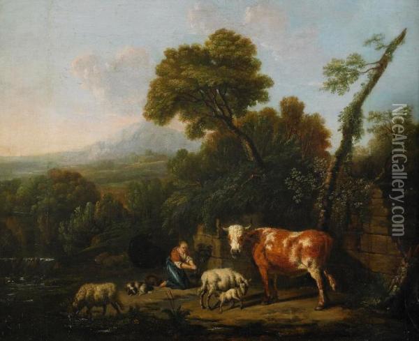 Herdinna Vid Kalla Oil Painting - Adrian Van De Velde