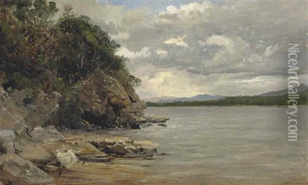 A Rocky Outcrop By A Lake, Norway Oil Painting - Francis Danby