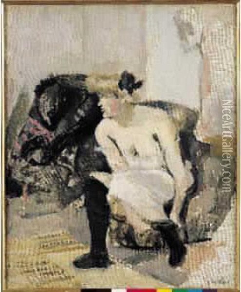 La Femme Aux Bas Noirs, Circa 1900-1903 Oil Painting - Jean-Edouard Vuillard