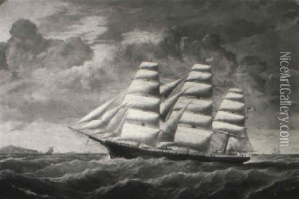 Portrait Of The American Ship M.p. Grace Heading Into Port Oil Painting - John Hughes