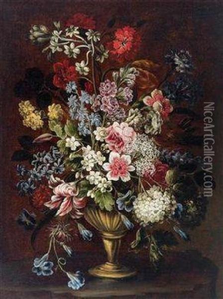 A Bouquet Of Flowers In A Vase Oil Painting - Bartolommeo Bimbi