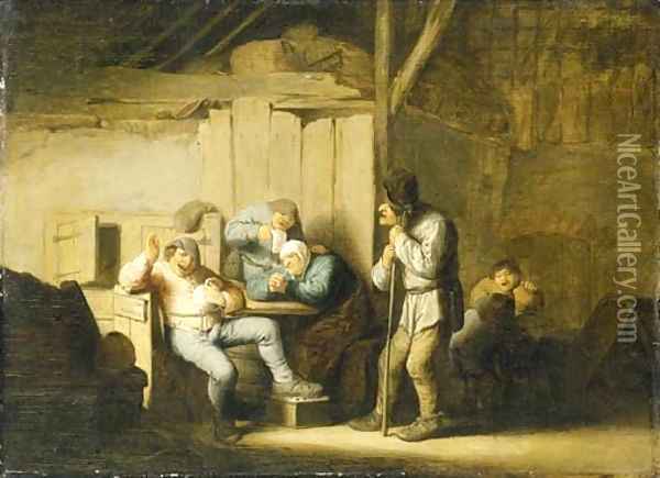 Boors smoking and drinking in an interior Oil Painting - Adriaen Jansz. Van Ostade