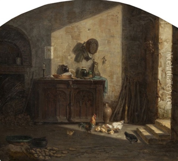 Kitchen Interior Oil Painting - Charles Emile Jacque
