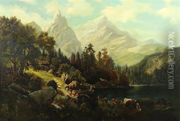 Jackson Lake At The Grand Tetons Oil Painting - Hermann Herzog