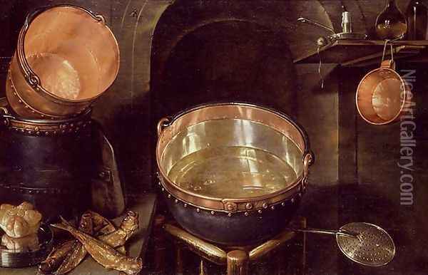 Still-Life of Kitchen Utensils Oil Painting - Cornelis Jacobsz Delff