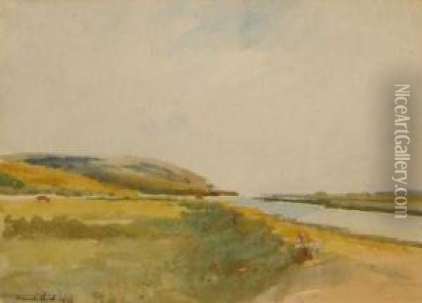 Cuckmere Study - Cuckmere River Nearing The Sea Oil Painting - Frank Short