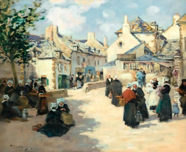 The Concarneau Harbor And Market Day At Audierne Oil Painting - Fernand Marie Eugene Legout-Gerard