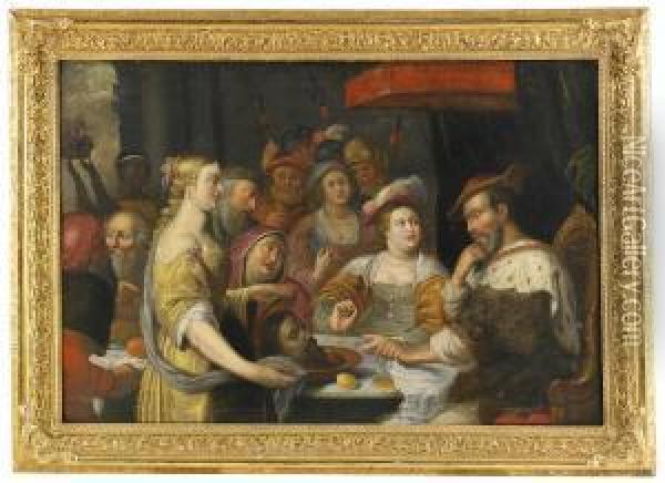 Herodes Maltid Oil Painting - Simon de Vos