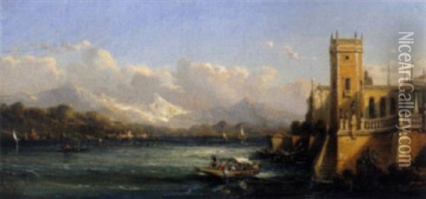 Schlosanlage An Einem Oberitalienischen See Oil Painting - Johann Wilhelm Jankowski
