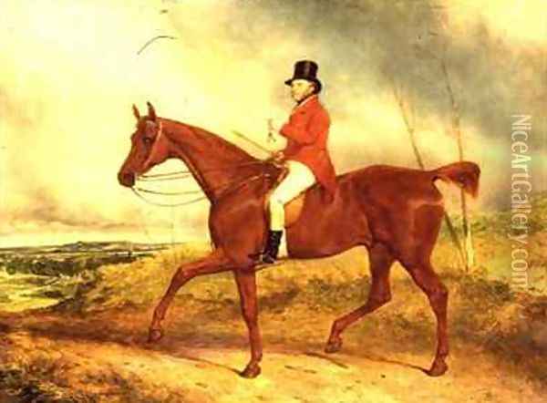 The Hounds are late this morning Luke Hopkinson on his favourite chestnut hunter with a hunt beyond probably the Barclay Hunt Oil Painting - Charles Hancock