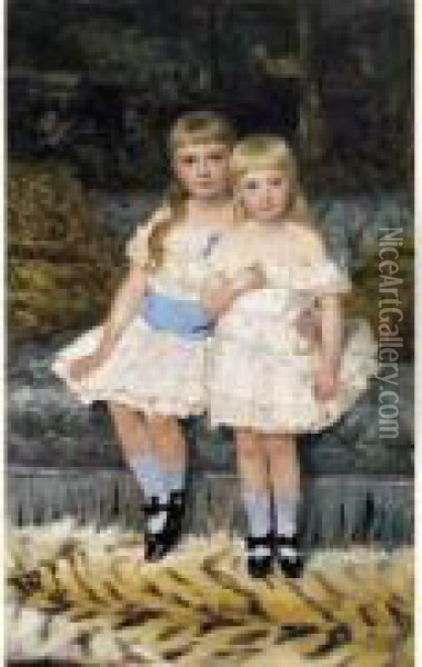 Twee Kinderen In Een Interieur (1883) Oil Painting - Jan Francios Verhas