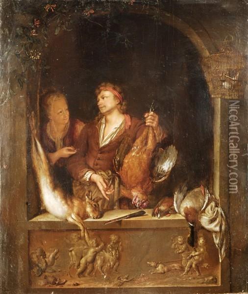 Figure Alla Finestra Con Cacciagione Oil Painting - Willem van Mieris