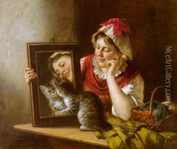 Madchen Mit Katze Oil Painting - Rudolf Epp