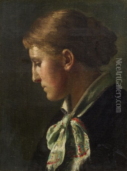 Madchenkopf Im Profil Oil Painting - Gustav Klimt