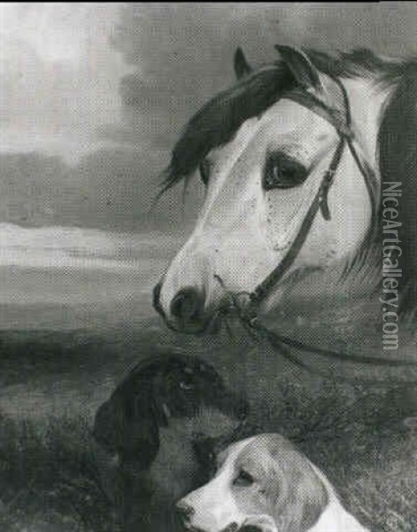 A Pony And Setters On A Moor Oil Painting - Colin Graeme