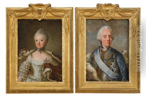Portratt Av Kung Adolf Fredrik Och Hans Maka Drottning Lovisa Ulrika (pair) Oil Painting - Ulrika (Ulla Fredrica) Pasch