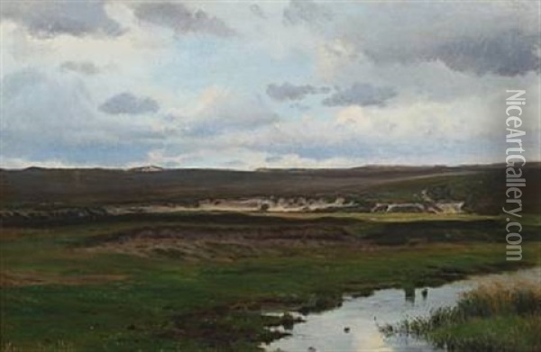 Landscape With A Stream Oil Painting - Harald Frederick Foss