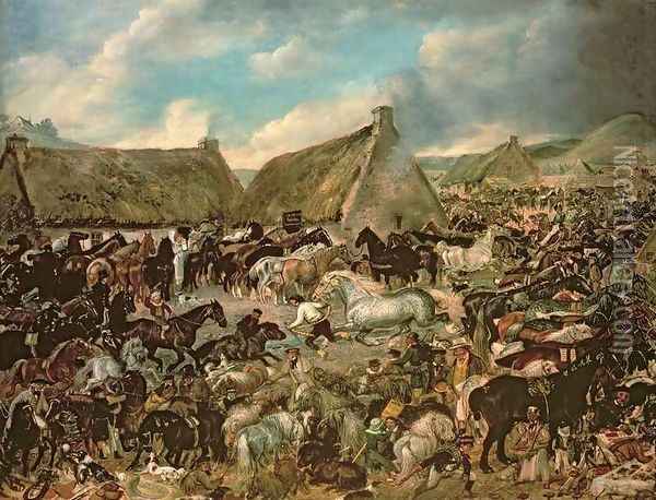 Horses at Skirling Fair Oil Painting - James Howe