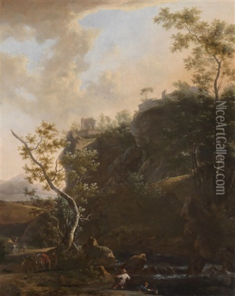 Sudliche Berglandschaft Mit Hochgelegenem Kastell Oil Painting - Frederick De Moucheron