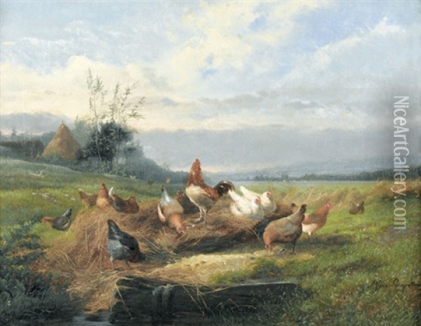 Huhner Auf Dem Feld Oil Painting - Jef Louis Van Leemputten