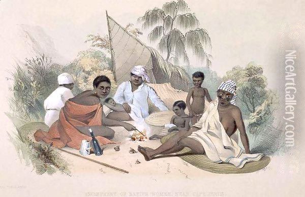 The Aboriginal Inhabitants: Encampment of native women, near Cape Jervis, from 'South Australia Illustrated' Oil Painting - George French Angas