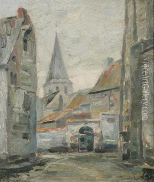 Village View With Bell Tower Oil Painting - De Swerts Joz