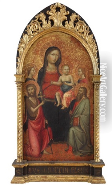 Madonna Mit Kind Zwischen Den Heiligen Johannes Der Taufer, Paulus Und Zwei Weiblichen Heiligen Oil Painting -  Lippo d'Andrea (Ambrogio di Baldese)