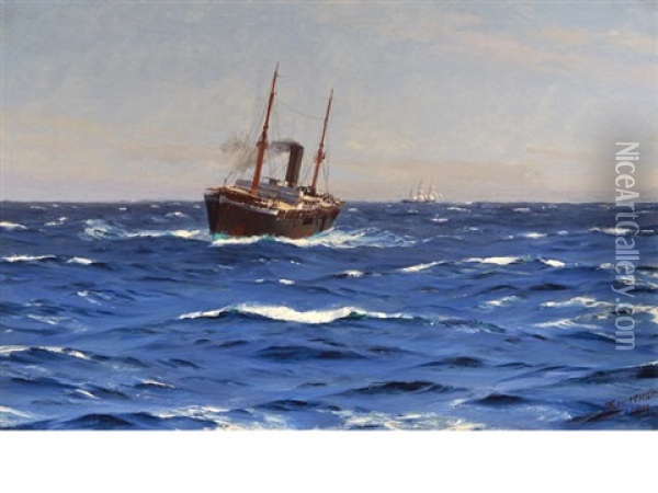 A Rolling Blue Sea Oil Painting - Thomas Jacques Somerscales