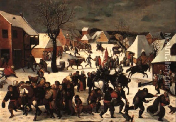 A Winter Landscape With The Massacre Of The Innocents Oil Painting - Marten van Cleve the Elder