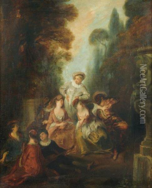 Les Comediens De La Commedia Dell'arte Oil Painting - Watteau, Jean Antoine