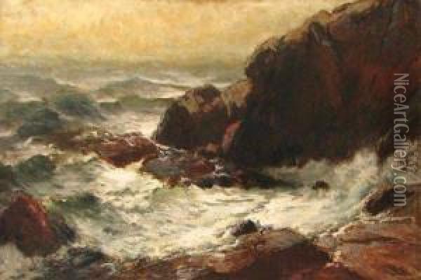 Coastal Landscape With Crashing Waves And Rocks Oil Painting - George Herbert McCord