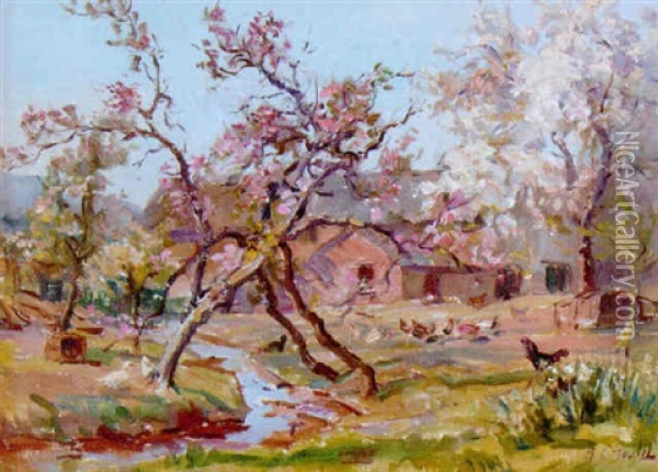 Apple Blossom, Lower Hay Farm Oil Painting - Alexander Carruthers Gould