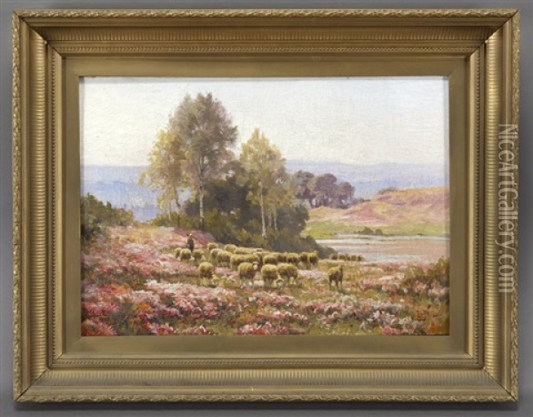 Shepherd With His Sheep Oil Painting - Edouard Pail