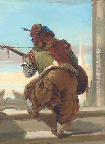 A dwarf playing a lute Oil Painting - Giovanni Battista Tiepolo