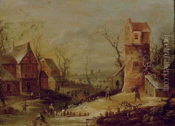 Winter Scene With Laborers Oil Painting - Johann Christian Vollerdt or Vollaert