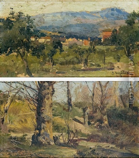 Paisajes (pair) Oil Painting - Jose Lupianez y Carrasco