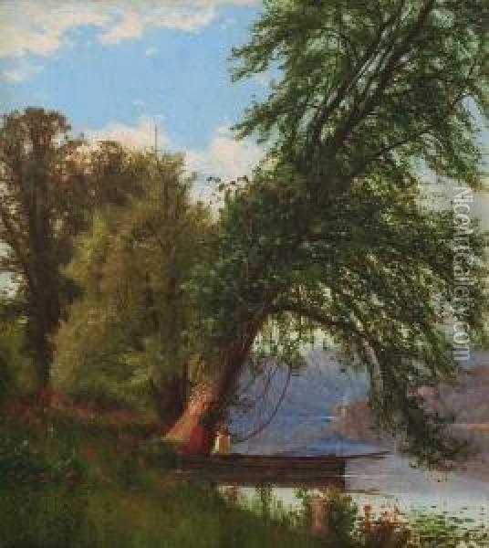 ''along Catskill Creek'' Oil Painting - John Douglas Woodward