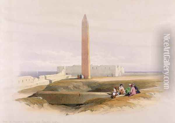 Obelisk at Alexandria, commonly called Cleopatras Needle, from Egypt and Nubia, Vol.1 Oil Painting - David Roberts