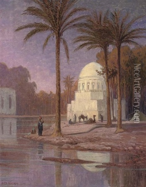 An Encampment At A Nile Mosque Oil Painting - Alexander Kircher