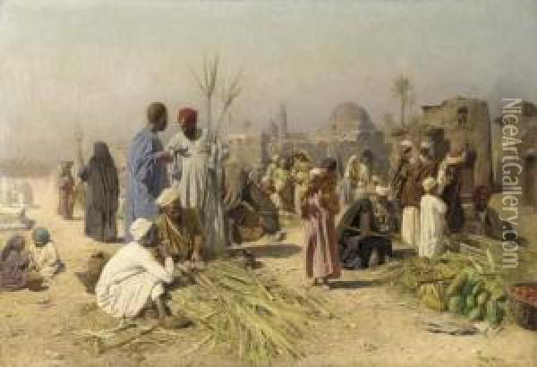 A Vegetable Market, Cairo Oil Painting - Franz Xavier Kosler