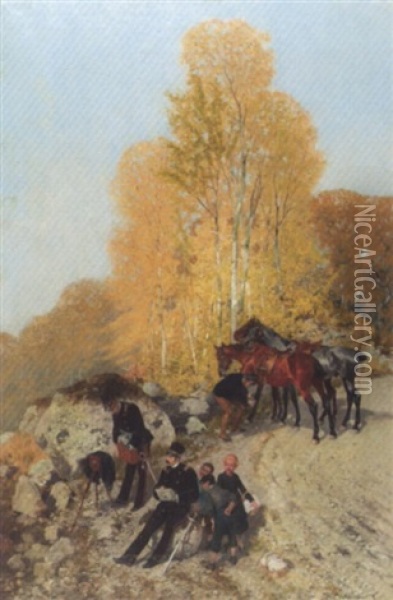 Offiziersgruppe Am Ostermundigenberg Oil Painting - Theodor Volmar