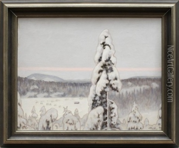 Vinterlandskap Oil Painting - Hilding Werner