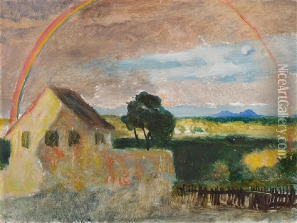 Haus Mit Regenbogen Oil Painting - Albert Welti