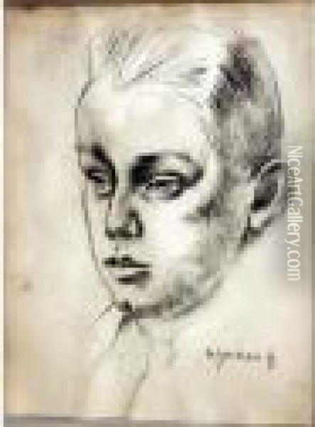 Portrait De Garcon Dessin Au Fusain Signeen Bas A Droite 37 X 26,5 A Vue Oil Painting - Hugo Scheiber