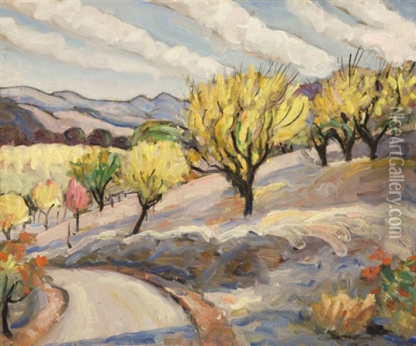 Road Through Orchards Oil Painting - Clark Hobart