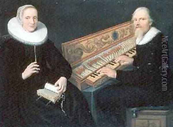 Couple at the Clavichord 1648 Oil Painting - Jan Barendsz Muyckens