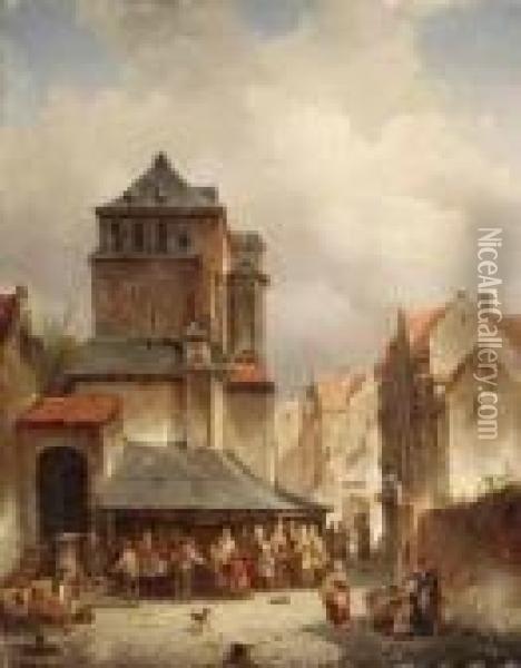 A Bustling Marketplace Oil Painting - Jacques Carabain