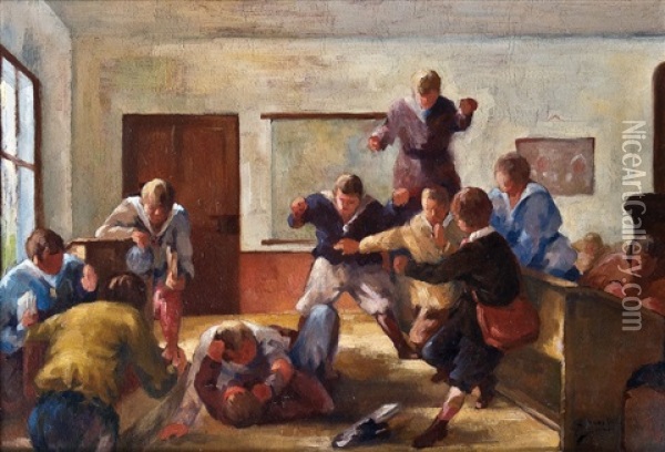Rauferei In Der Schule Oil Painting - Arnold Borisovich Lakhovsky