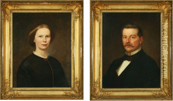 A Pair Ofportraits Of Otto Ferdinand Von Linstow And Nicoline Von Linstow Oil Painting - Thomas Martin Jensen