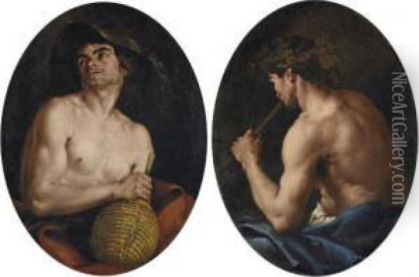 Bacchus; And Pan Oil Painting - Domenico Guidobono